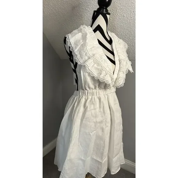 Anthropologie We Are Sundays NWT Aurora Linen Mini Dress White Ruffle Backless - Picture 5 of 12